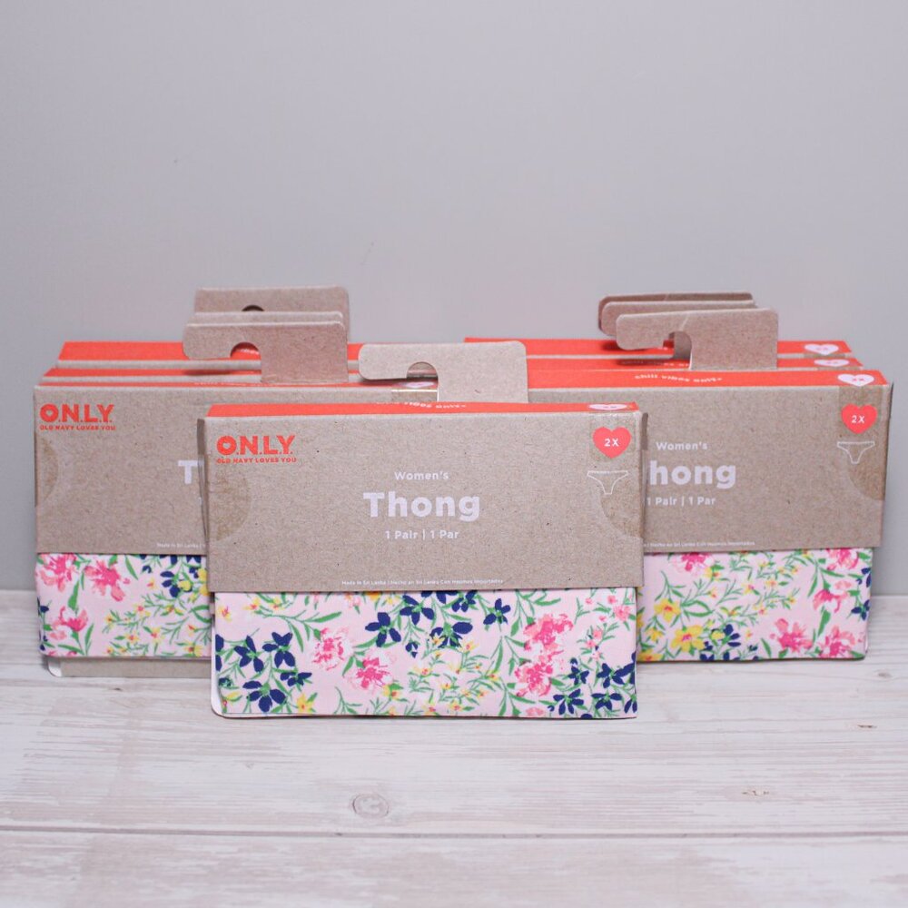 7 Pairs Old Navy Womens No Show Thongs Pink Floral Panties 2X